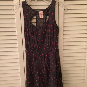 Gray with pink polka dot dress